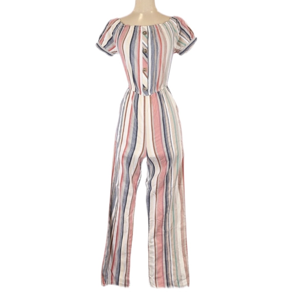 Hint of Blush Striped Multicolor Jumpsuit Short Sleeves Lightweight Medium